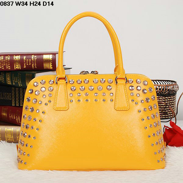 2014 Prada Saffiano Leather Spring Hinge Two-Handle Bag BL0837 yellow